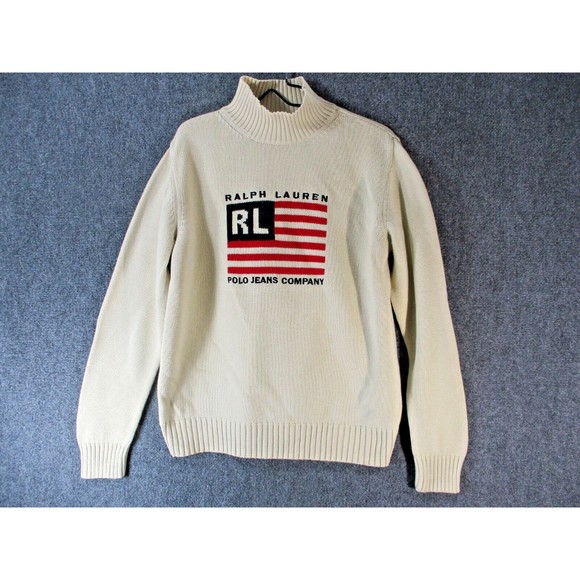Polo Ralph Lauren Other - ⛔️ VTG POLO JEANS CO RALPH LAUREN Sweater Men XLarge Flag USA Knit 90s Logo Mock